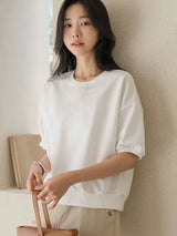 左品シリーズ｜綿 ドロップショルダー 半袖Tシャツ｜ゆったり ショート丈 裾リブ ホワイトハート柄他 全4種 M〜XL