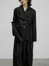 SUNYVONNEシリーズ｜アシンメトリーラペル ジャケット＆ワイドパンツ｜ひも結び ゆったり ジャケット・パンツ別売り ブラック・ブラウン M〜XL