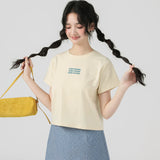 下集シリーズ｜英字ロゴ入り 正肩 半袖Tシャツ｜短め丈 コットン ヘザーグレー/ブラック/ホワイト/ベージュ S〜XL