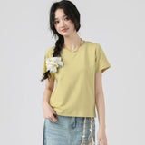 下集シリーズ｜ショート丈 半袖Tシャツ｜40番手コットンリブ ゆったり ホワイト/ピンク/グリーン/イエロー S〜XL