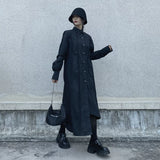 GUYIシリーズ｜アシンメトリー 長袖シャツワンピース｜シングルボタン タック入り ブラック フリーサイズ