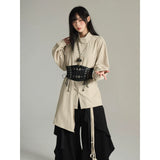 FG721シリーズ｜ケープ風スカーフ付き 半高襟 ロングスリーブシャツ ユニセックス ベルト付き選択可 S/M/L/XL