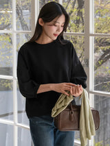 左品シリーズ｜コットン ラグラン中袖トップス｜ゆったり ふんわり袖 ショート丈 ホワイト他 全7色 M〜XL