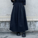GUYIシリーズ｜ショルダーアクセント ロングシャツ｜裾ラウンド ゆったり ブラック フリーサイズ