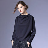 咫尺シリーズ｜ブラウン カウルネック ドルマンスリーブ ニット｜背中ボタン ゆったり ブラウン・ネイビー M〜XL