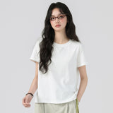 下集シリーズ｜ブラック 正肩 半袖Tシャツ｜無地 コットン ゆったり 短め丈 5カラー S〜XL