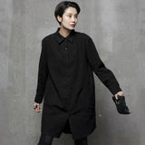 POPOGOシリーズ｜ロングシャツ｜厚手 ゆったり 長袖 フロントボタン ポケット付き グレー/ブラック S〜L