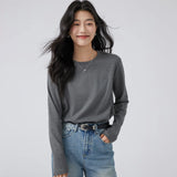 下集シリーズ｜ホワイト ショート丈 長袖Tシャツ｜薄手 インナー向け 綿混 14タイプ S〜XL