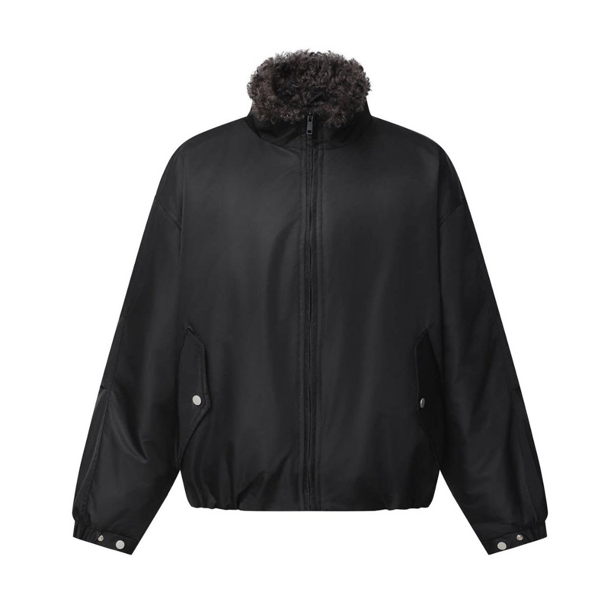 隠覓シリーズ｜ボアカラー 中綿コート｜オーバーサイズ ドロップショルダー ブラック M〜2XL