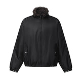 隠覓シリーズ｜ボアカラー 中綿コート｜オーバーサイズ ドロップショルダー ブラック M〜2XL