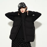 万有引力シリーズ｜スタンドカラー ダウンベスト｜ホワイトダックダウン ゆったり ブラック M〜3XL