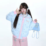 MJMTシリーズ｜ドット柄 ビッグジップ フード付き 中綿ジャケット ふんわり 厚手 冬 S/M/L/XL