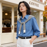 不造作シリーズ｜ブルーシャツ＆ストライプショール｜綿 長袖 単品・セット S〜XL