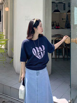 左品シリーズ｜WONDERFUL DAY・ハートロゴ プリント 半袖Tシャツ｜連肩袖 ゆったり コットン100% 全8柄 M〜XL