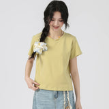 下集シリーズ｜無地 正肩 半袖Tシャツ｜短め丈 コットン ピンク/グリーン/イエロー/ホワイト S〜XL