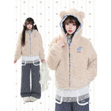 MJMTシリーズ｜くま耳 フード付き ふわふわ 中綿ジャケット ボア 冬 ゆったり S/M/L