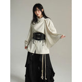 FG721シリーズ｜ケープ風スカーフ付き 半高襟 ロングスリーブシャツ ユニセックス ベルト付き選択可 S/M/L/XL