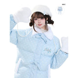 MJMTシリーズ｜水玉 リボン 中綿ジャケット 取り外しフード付き くま耳 冬 S/M/L