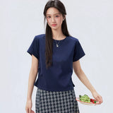下集シリーズ｜バタフライ他 プリント・無地 半袖Tシャツ｜正肩 スリム 短め丈 17タイプ S〜XL
