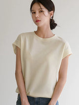 左品シリーズ｜コットン100% フレンチスリーブTシャツ｜肩つなぎ袖 ゆったり クリーム・ライトブルー M〜XL