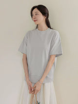 左品シリーズ｜コットン ドロップショルダー半袖Tシャツ｜縦切り替え ゆったり ライラック・ライトグレー M〜XL