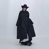 隠覓シリーズ｜解体裁断 ロングシャツワンピース｜シャツカラー アシンメトリー ゆったり ドロップショルダー ブラック フリー