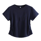 下集シリーズ｜サイドシャーリング 半袖Tシャツ｜リブ編み 短め丈 スリム 無地・プリント・刺繍 16カラー S〜XL