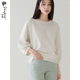 左品シリーズ｜コットン ラグラン中袖トップス｜ゆったり ふんわり袖 ショート丈 ホワイト他 全7色 M〜XL