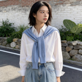 不造作シリーズ｜ホワイト・ネイビー 長袖シャツ｜ゆったり ニットショール別売り S〜XL