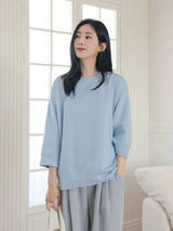 左品シリーズ｜コットン100% 中袖 ドロップショルダー Tシャツ｜ゆったり 無地 ライトイエロー・クリーム・スカイブルー M〜XL