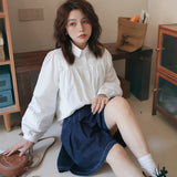 陽光蘿莎シリーズ｜ピンタック ふんわり袖 長袖シャツ｜綿 ゆったり ホワイト S〜XL