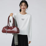 下集シリーズ｜長袖Tシャツ｜短め丈 ゆったり ワッペン・無地・くまプリント 14タイプ S〜XL