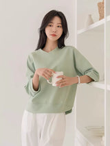 左品シリーズ｜Vネック 七分袖 コットンTシャツ｜ゆったり ラグランスリーブ風 マスタードイエロー他3色 M〜XL