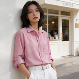 不造作シリーズ｜シフォン調 ゆったり長袖シャツ｜胸ポケット ホワイト他全4色 ブルーショールセット可 S〜XL