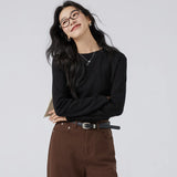 下集シリーズ｜ショート丈 長袖Tシャツ｜グレイッシュグリーン 薄手 インナー向け 綿混 6カラー S〜XL