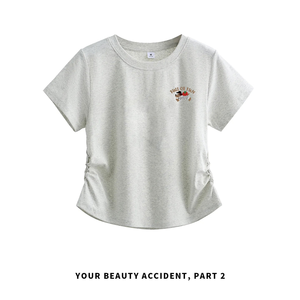 下集シリーズ｜サイドシャーリング 正肩 半袖Tシャツ｜短め丈 コットン ライトグレー/ロイヤルブルー S〜XL