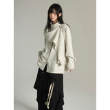 FG721シリーズ｜ケープ風スカーフ付き 半高襟 ロングスリーブシャツ ユニセックス ベルト付き選択可 S/M/L/XL