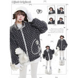 MJMTシリーズ｜ドット柄 ジャガード ボア 中綿ジャケット グレー ゆったり ジップアップ 冬 S/M/L