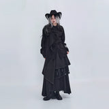 隠覓シリーズ｜斜め合わせ ドレープシャツ｜垂れ三角襟 ドロップショルダー 長袖 ブラック フリー