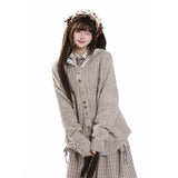 MJMTシリーズ｜学院風 フード付き ニットカーディガン ボタン ゆったり 秋冬 S/M/L