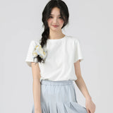 下集シリーズ｜ゆったり 半袖Tシャツ｜正肩 無地 ライトグレー/ブラック/ホワイト/イエロー/ダークグレー S〜XL