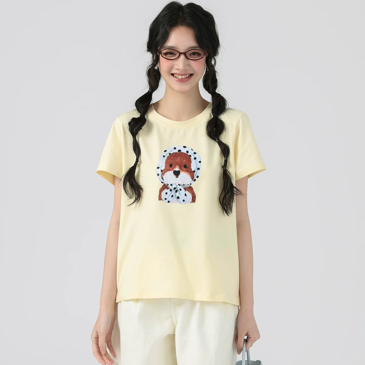 下集シリーズ｜イエロー 正肩 半袖Tシャツ｜無地 コットン ゆったり 短め丈 M/XL