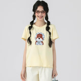 下集シリーズ｜イエロー 正肩 半袖Tシャツ｜無地 コットン ゆったり 短め丈 M/XL