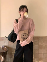 左品シリーズ｜Vネック コットン100% 長袖Tシャツ｜ゆったり ドロップショルダー 背面切り替え ミントグリーン他2色 M〜XL