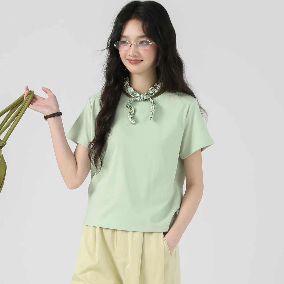 下集シリーズ｜無地 正肩 半袖Tシャツ｜短め丈 コットン ピンク/グリーン/イエロー/ホワイト S〜XL