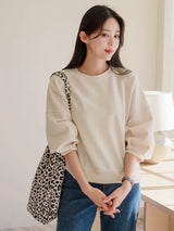 左品シリーズ｜コットン 七分袖トップス｜ゆったり ラグラン ふんわり袖 ライムグリーン他 全7色 M〜XL