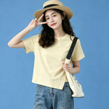 下集シリーズ｜グレー アシンメトリーヘム 半袖Tシャツ｜短め丈 正肩 コットン ダークグレー/ホワイト/ブラック/ピンク/ライトブルー S〜XL