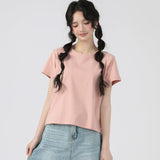 下集シリーズ｜ショート丈 半袖Tシャツ｜40番手コットンリブ ゆったり ホワイト/ピンク/グリーン/イエロー S〜XL