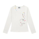 LHSENシリーズ｜ト音記号プリント Vネック 長袖Tシャツ｜カラフルな飾りボタン ホワイト・ブルー S〜L
