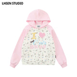 LHSENシリーズ｜総柄 ねこ ラグランスリーブ ジップパーカー｜ピンク・ブルー ゆったり S〜XL